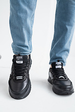 Чоловічі шкіряні кросівки чорного кольору для міста  8018475 фото №2