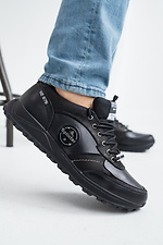 Мужские кожаные кроссовки черного цвета для города  8018475 фото №4