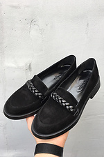 Черные замшевые туфли лоферы с кожаной косичкой 8019475 фото №2