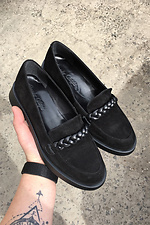 Черные замшевые туфли лоферы с кожаной косичкой 8019475 фото №3