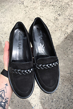 Черные замшевые туфли лоферы с кожаной косичкой 8019475 фото №4