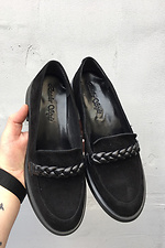 Черные замшевые туфли лоферы с кожаной косичкой 8019475 фото №5