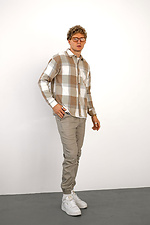 Herren-Kaschmirhemd mit Karomuster, beige Teamv 8034475 Foto №4