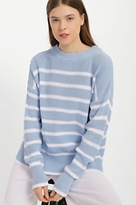 Knitted blue jumper with white stripes  4038482 photo №1