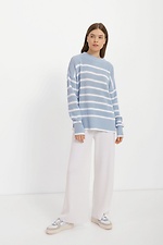 Knitted blue jumper with white stripes  4038482 photo №2