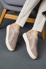 Perforated beige leather women's sneakers  8018482 photo №2