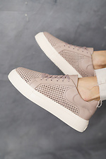 Perforated beige leather women's sneakers  8018482 photo №3