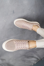 Perforated beige leather women's sneakers  8018482 photo №4