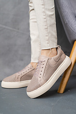 Perforated beige leather women's sneakers  8018482 photo №5