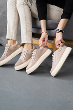 Perforated beige leather women's sneakers  8018482 photo №6