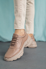 Кожаные женские кроссовки бежевого цвета 8018483 фото №3