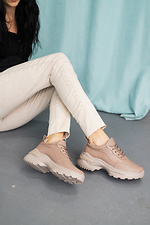 Кожаные женские кроссовки бежевого цвета 8018483 фото №4