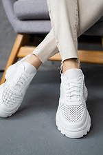 Perforated summer white leather sneakers  8018484 photo №3