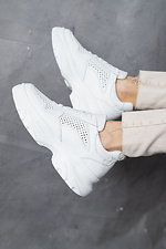 Perforated summer white leather sneakers  8018484 photo №4