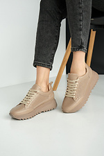 Perforated beige summer leather sneakers  8019485 photo №2