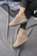 Perforated beige summer leather sneakers  8019485 photo №7