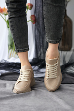 Perforated beige summer leather sneakers  8019485 photo №8