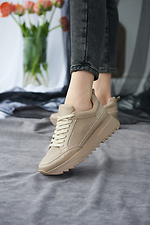 Perforated beige summer leather sneakers  8019485 photo №9