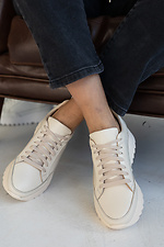 Женские кроссовки кожаные молочные на бежевой подкладке 8019486 фото №2