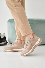 Women's spring-autumn beige leather sneakers  2505487 photo №7