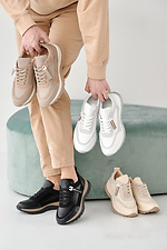 Women's spring-autumn beige leather sneakers  2505487 photo №11