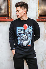 Black cotton sweatshirt with panda and hieroglyphs Custom Wear 8025487 photo №1