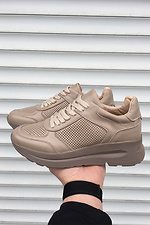 Perforated beige summer leather sneakers 8019489 photo №2