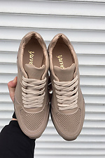 Perforated beige summer leather sneakers 8019489 photo №3