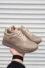 Perforated beige summer leather sneakers  8019489 photo №4