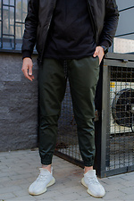 Зеленые коттоновые штаны джоггеры на манжетах Without 8048492 фото №2