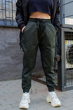 Зеленые коттоновые штаны джоггеры на манжетах Without 8048493 фото №2