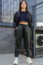 Зеленые коттоновые штаны джоггеры на манжетах Without 8048493 фото №3