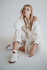 White leather platform sneakers with ginger accents  4205495 photo №5