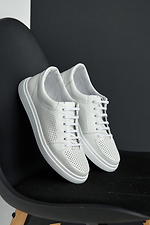 Men's summer sneakers made of genuine perforated leather in white color  8019495 photo №6