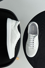 Men's summer sneakers made of genuine perforated leather in white color  8019495 photo №7