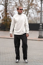 Men's oversized knitted cotton longsleeve Double Face, white, basic jumper Teamv 8034495 photo №2
