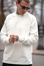 Men's oversized knitted cotton longsleeve Double Face, white, basic jumper Teamv 8034495 photo №5