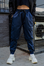 Синие коттоновые штаны карго с большими карманами по бокам Without 8048495 фото №2