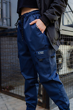Синие коттоновые штаны карго с большими карманами по бокам Without 8048495 фото №4