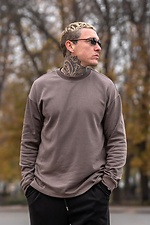 Oversized Strickpullover für Herren mit langen Ärmeln aus doppelseitigem Baumwollgewebe, hellbraun, schlichter Pullover. Teamv 8034496 Foto №3