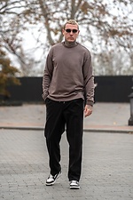 Oversized Strickpullover für Herren mit langen Ärmeln aus doppelseitigem Baumwollgewebe, hellbraun, schlichter Pullover. Teamv 8034496 Foto №4