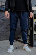 Синие коттоновые штаны джоггеры на манжетах Without 8048496 фото №2
