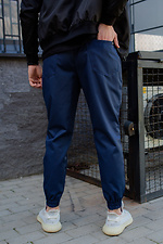 Синие коттоновые штаны джоггеры на манжетах Without 8048496 фото №5