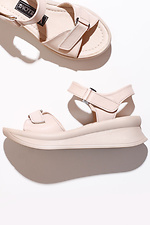 Light leather wedge sandals with Velcro  4205497 photo №6
