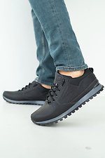 Schwarze Herren-Sneaker aus echtem Leder mit Schnürsenkeln  8018497 Foto №2