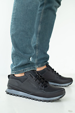 Черные мужские кроссовки из натуральной кожи со шнурками  8018497 фото №3