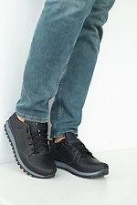 Черные мужские кроссовки из натуральной кожи со шнурками  8018497 фото №4