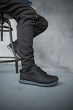 Черные мужские кроссовки из натуральной кожи со шнурками  8018497 фото №9