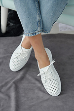 Perforated white leather summer sneakers  8019497 photo №5