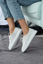 Perforated white leather summer sneakers  8019497 photo №6